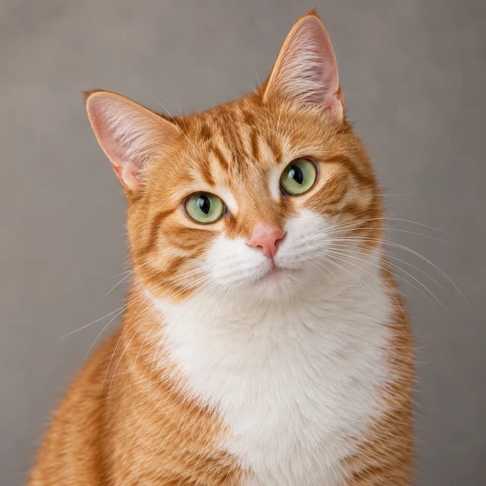 AI-created reference photo of a ginger-and-white cat with tabby markings and a white bib