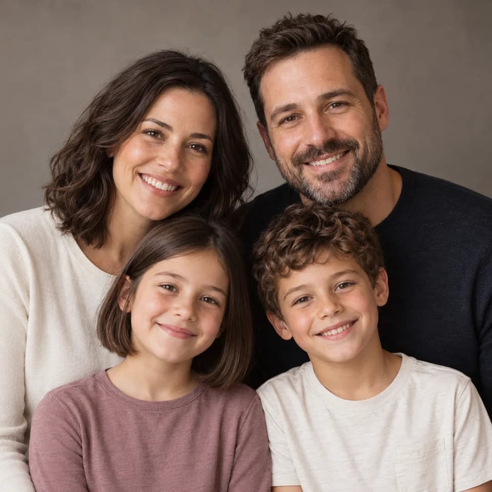 AI-created reference photo of two parents with their daughter and son