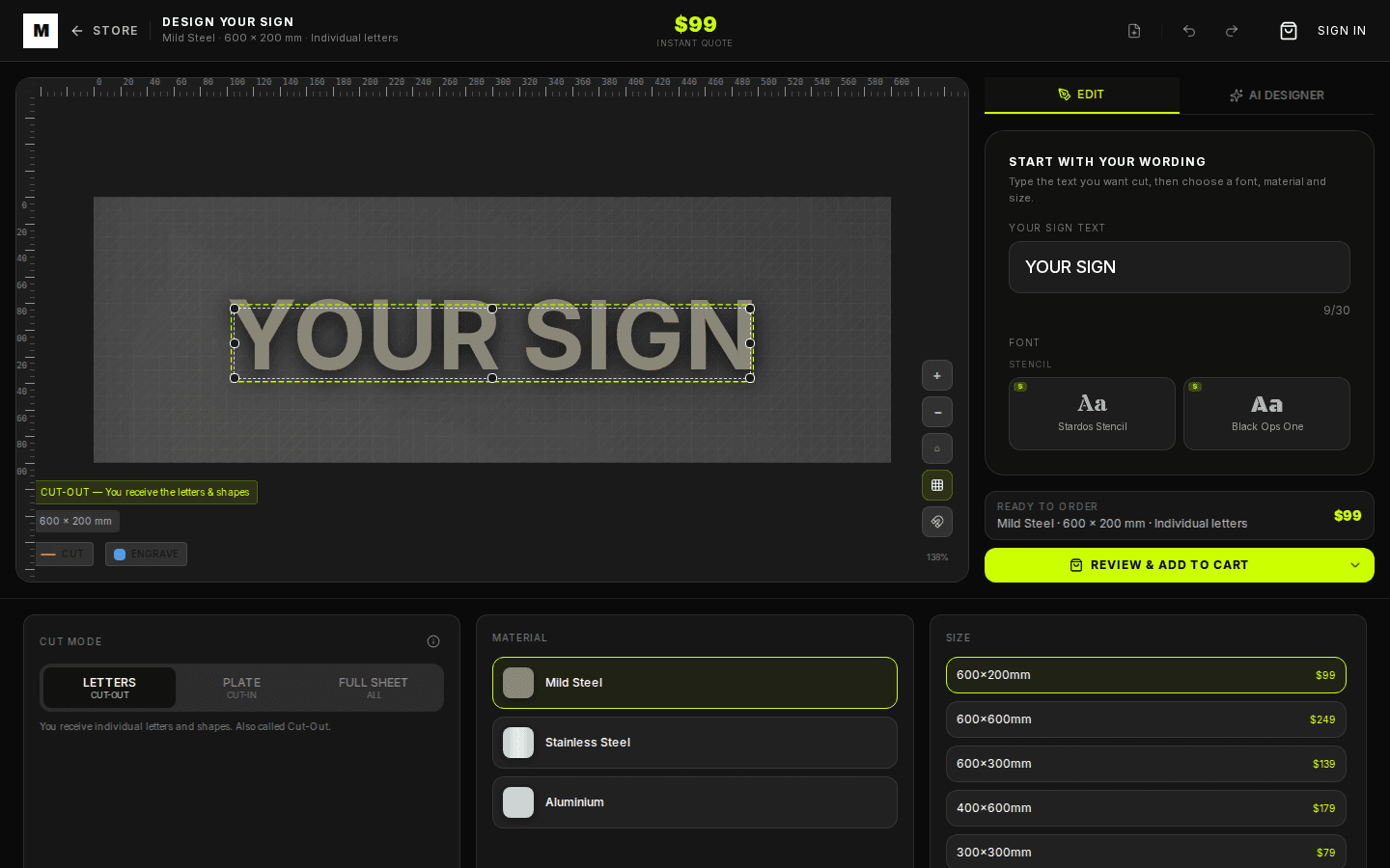 Designer canvas and controls on desktop
