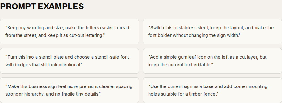 Prompt examples for Metal Marvel AI Designer