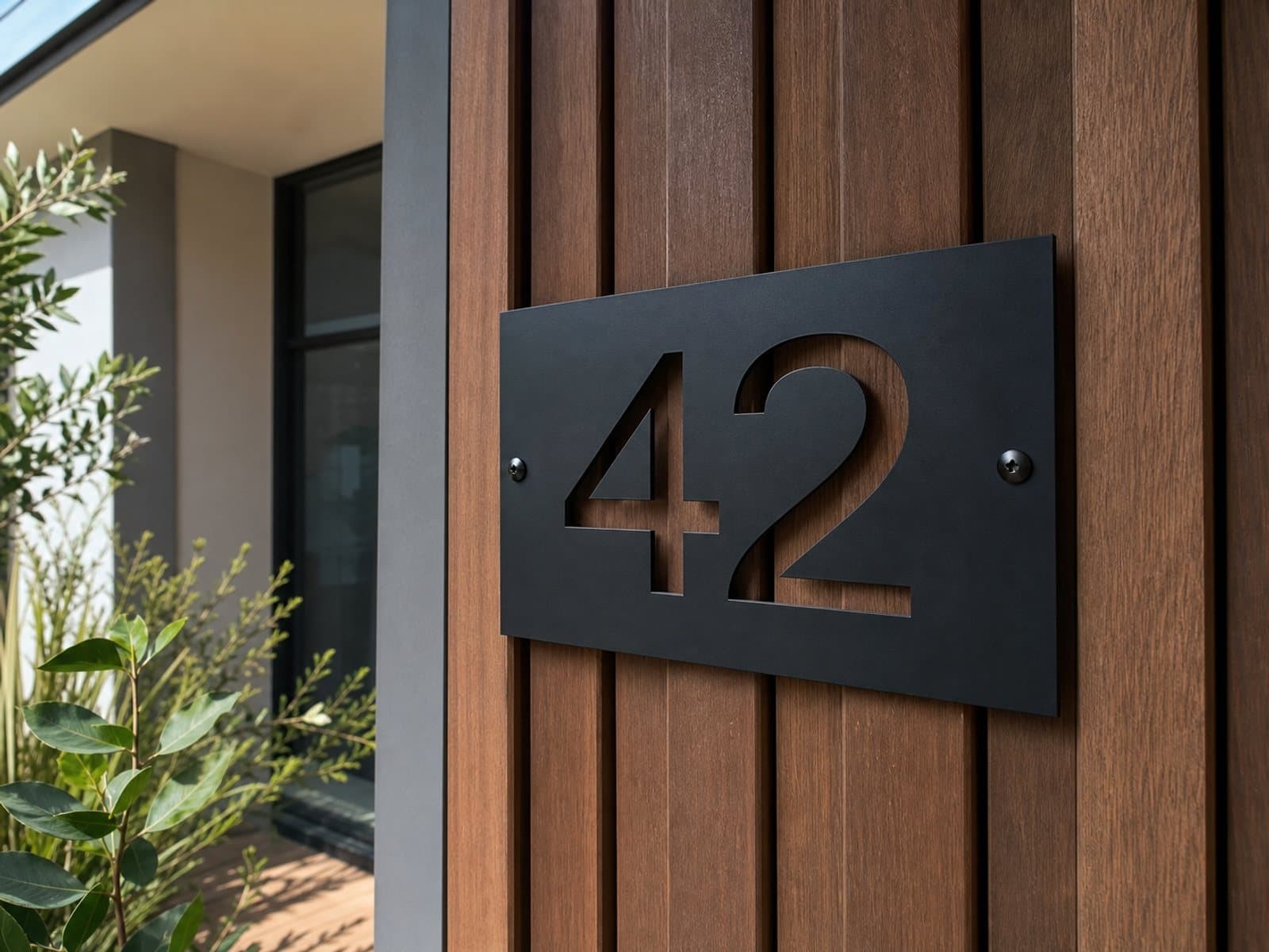 42 house number sign — custom laser-cut aluminium metal sign, made in Australia