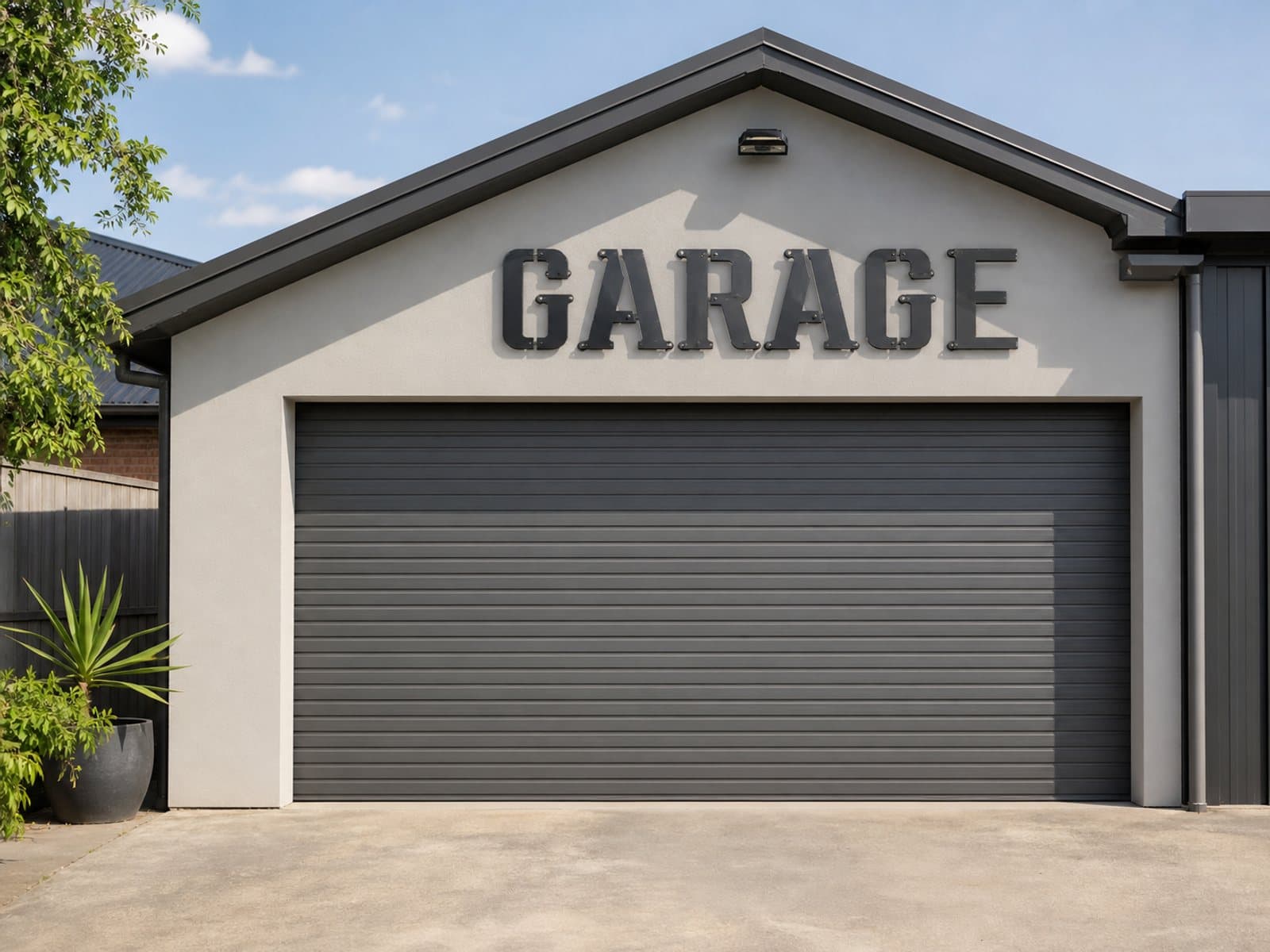 Garage workshop sign — custom laser-cut mild steel metal sign, made in Australia