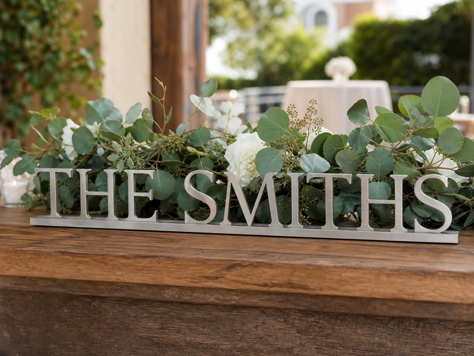 The Smiths wedding sign — custom laser-cut stainless steel metal sign, made in Australia
