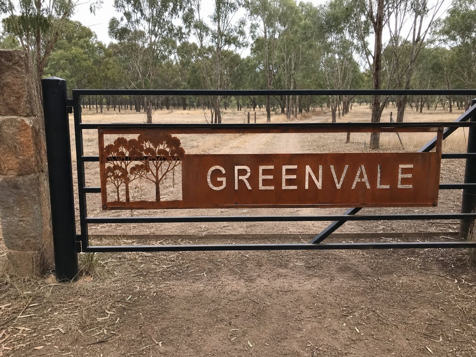 Greenvale property gate sign — custom laser-cut mild steel metal sign, made in Australia